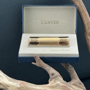 Vintage Lanvin My Sin Travel Perfume Atomizer Designed By Cartier With Original Box Positioned atop a driftwood branch with black background