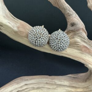 Signed Oscar de la Renta Rhinestone Dome Clip On Earrings Vintage Gold Tone Crystal Pavé Statement Earrings