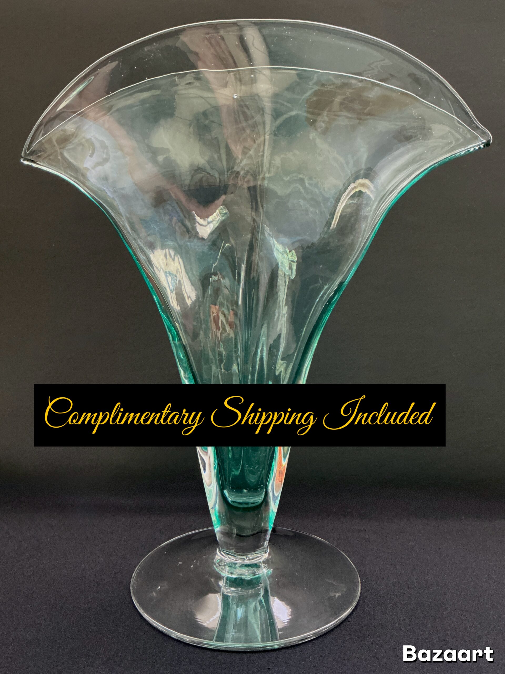 Vintage Blenko #872 Seafoam Fan Vase Hand Blown Art Glass - Image 8