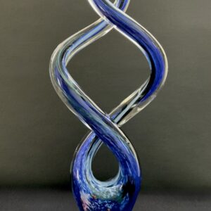 Hand Blown Studio Art Glass Sculpture Blue Twisted Ribbon Abstract Glass Sculpture