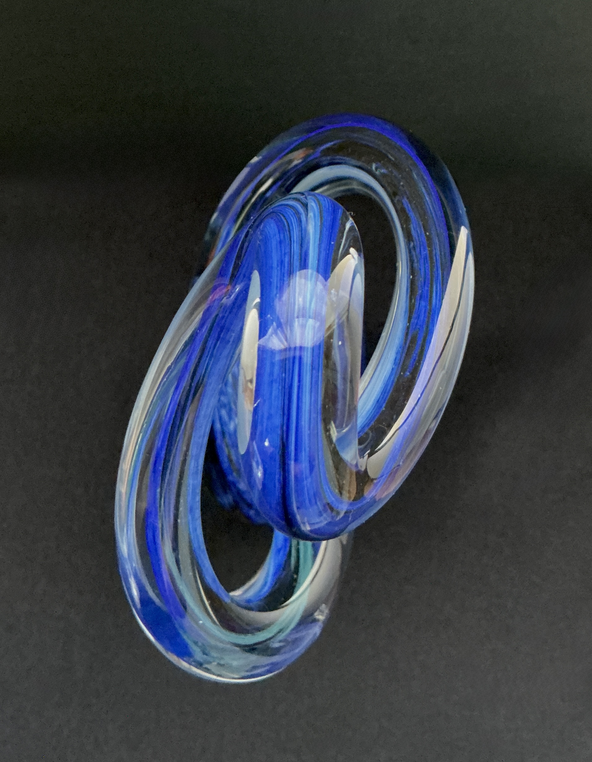 Hand Blown Studio Art Glass Sculpture Blue Twisted Ribbon Abstract Glass Sculpture - Image 3