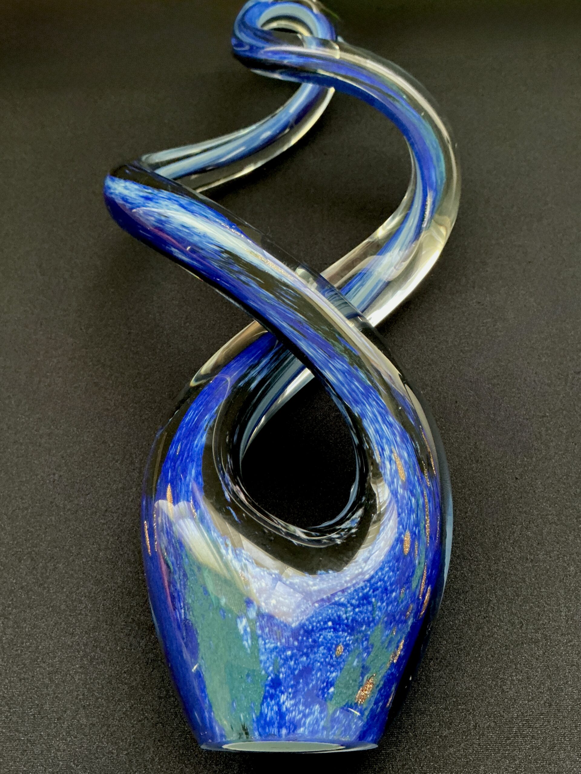 Hand Blown Studio Art Glass Sculpture Blue Twisted Ribbon Abstract Glass Sculpture - Image 4
