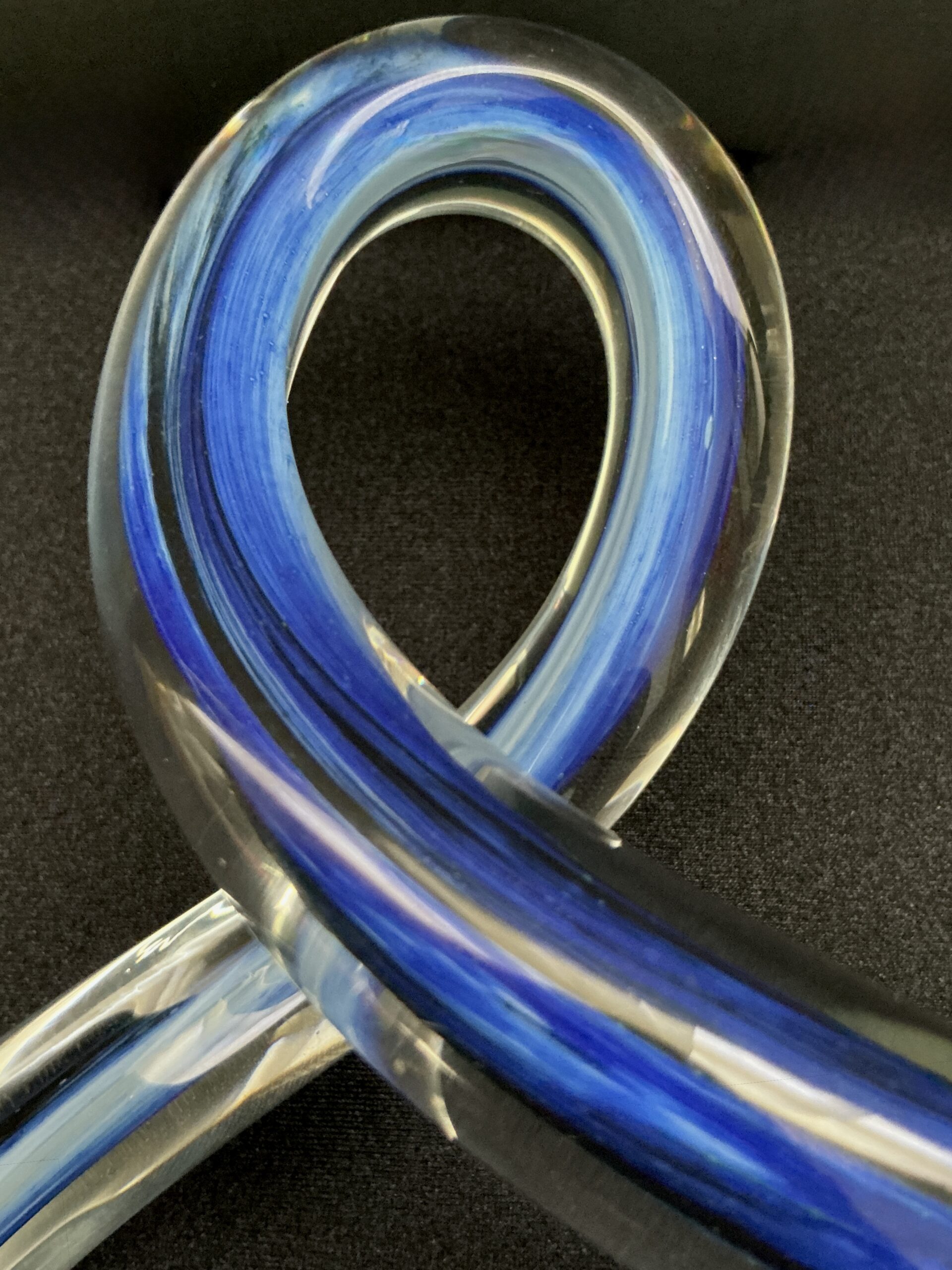 Hand Blown Studio Art Glass Sculpture Blue Twisted Ribbon Abstract Glass Sculpture - Image 5