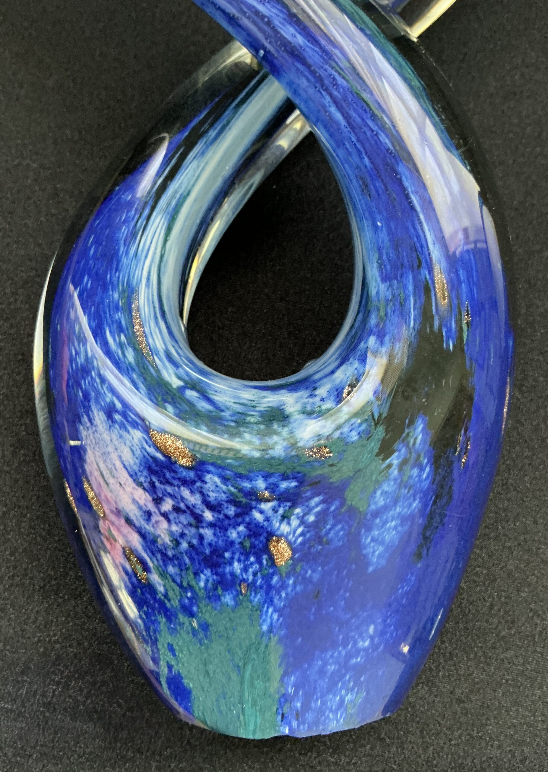 Hand Blown Studio Art Glass Sculpture Blue Twisted Ribbon Abstract Glass Sculpture - Image 6