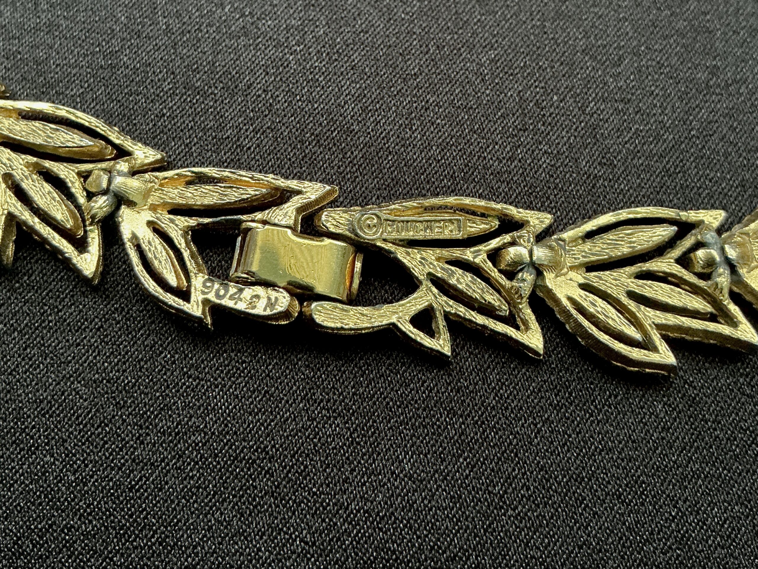 Signed Boucher Leaf Choker Necklace Gold Tone Vintage Botanical Design Numbered Necklace - Image 4