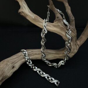 Vintage Trifari Pat Pend Necklace and Bracelet Set Silver Tone Alfred Philippe Eraset
