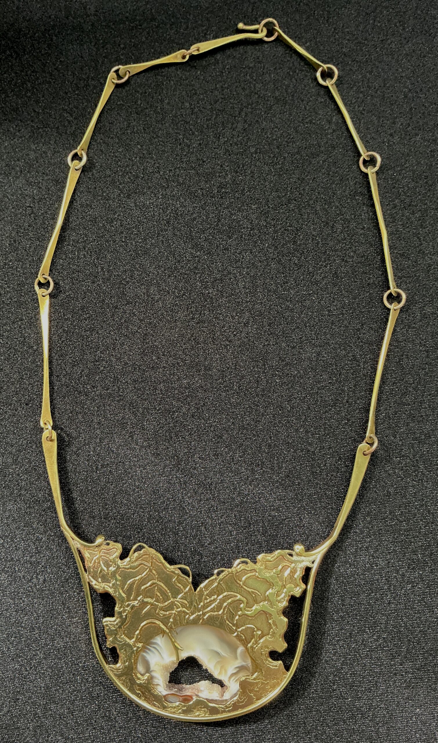 Artisan Brass Necklace with Druzy Agate Natural Geode Pendant Statement Necklace - Image 2