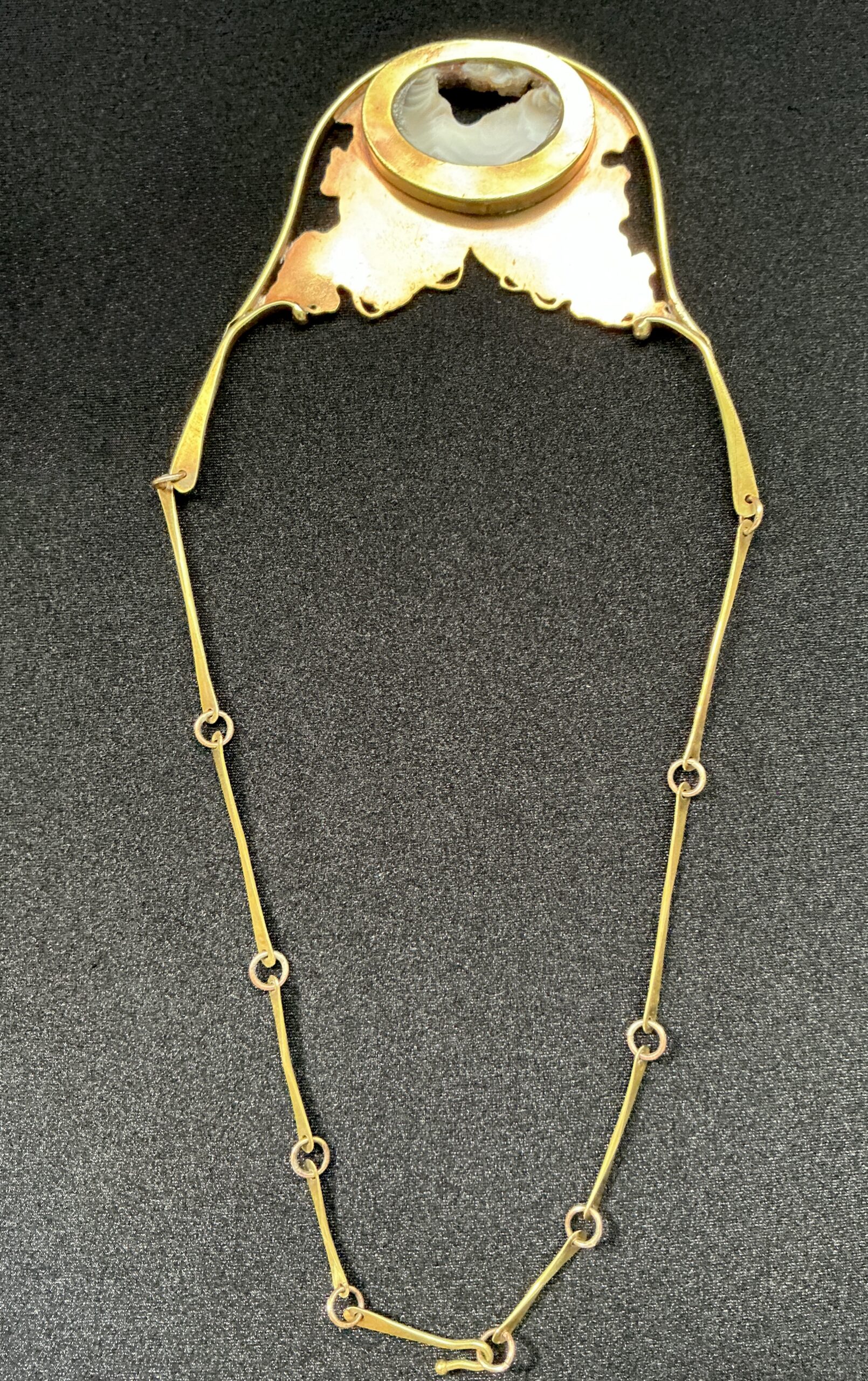 Artisan Brass Necklace with Druzy Agate Natural Geode Pendant Statement Necklace - Image 3