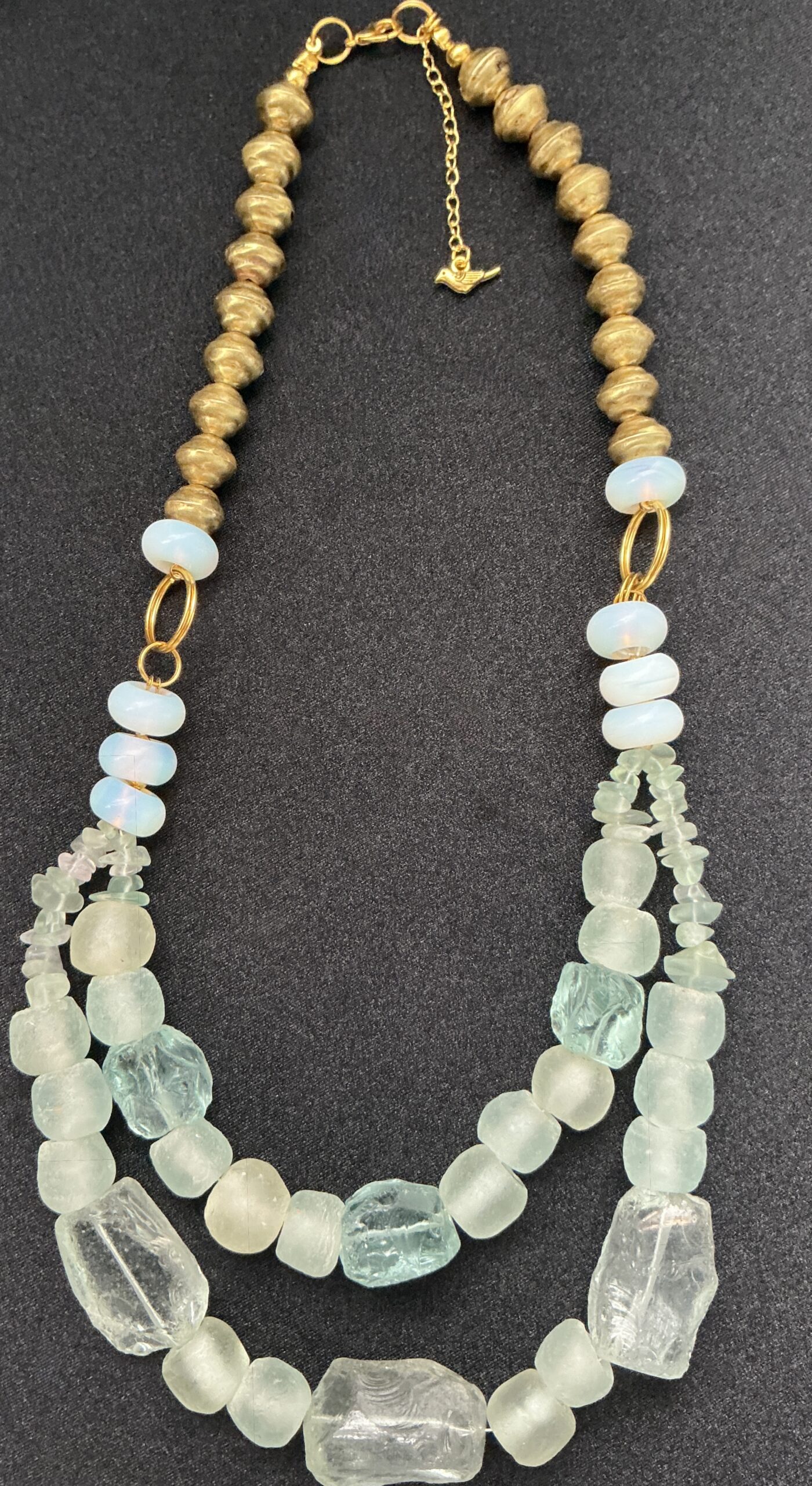 BushkaBlue Original Double Strand Trade Bead Necklace with Raw Glass and Fluorite - Image 2