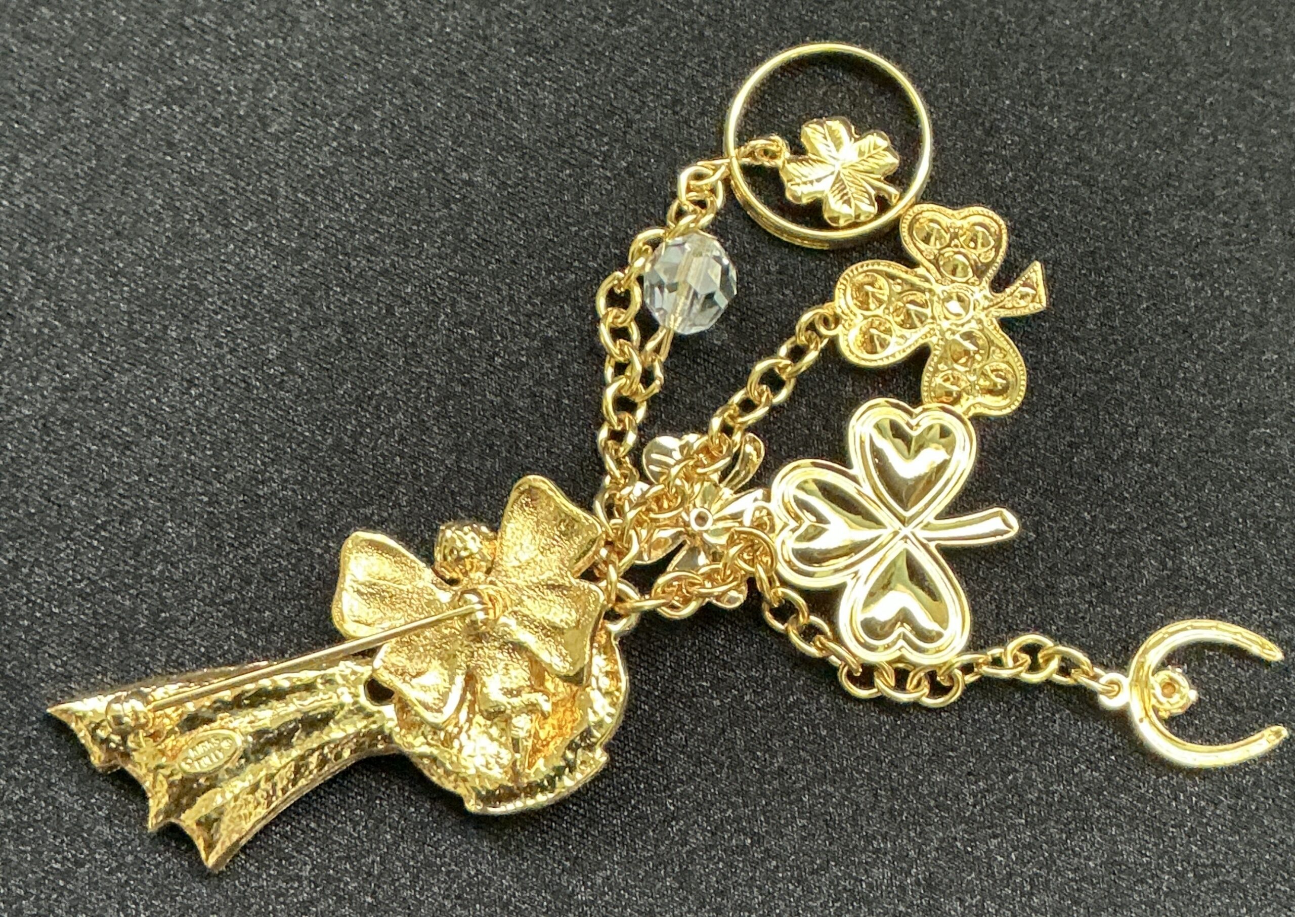 Signed Kirk's Folly Pot of Gold Angel & Lucky Charm Brooch with Rhinestones - Image 9