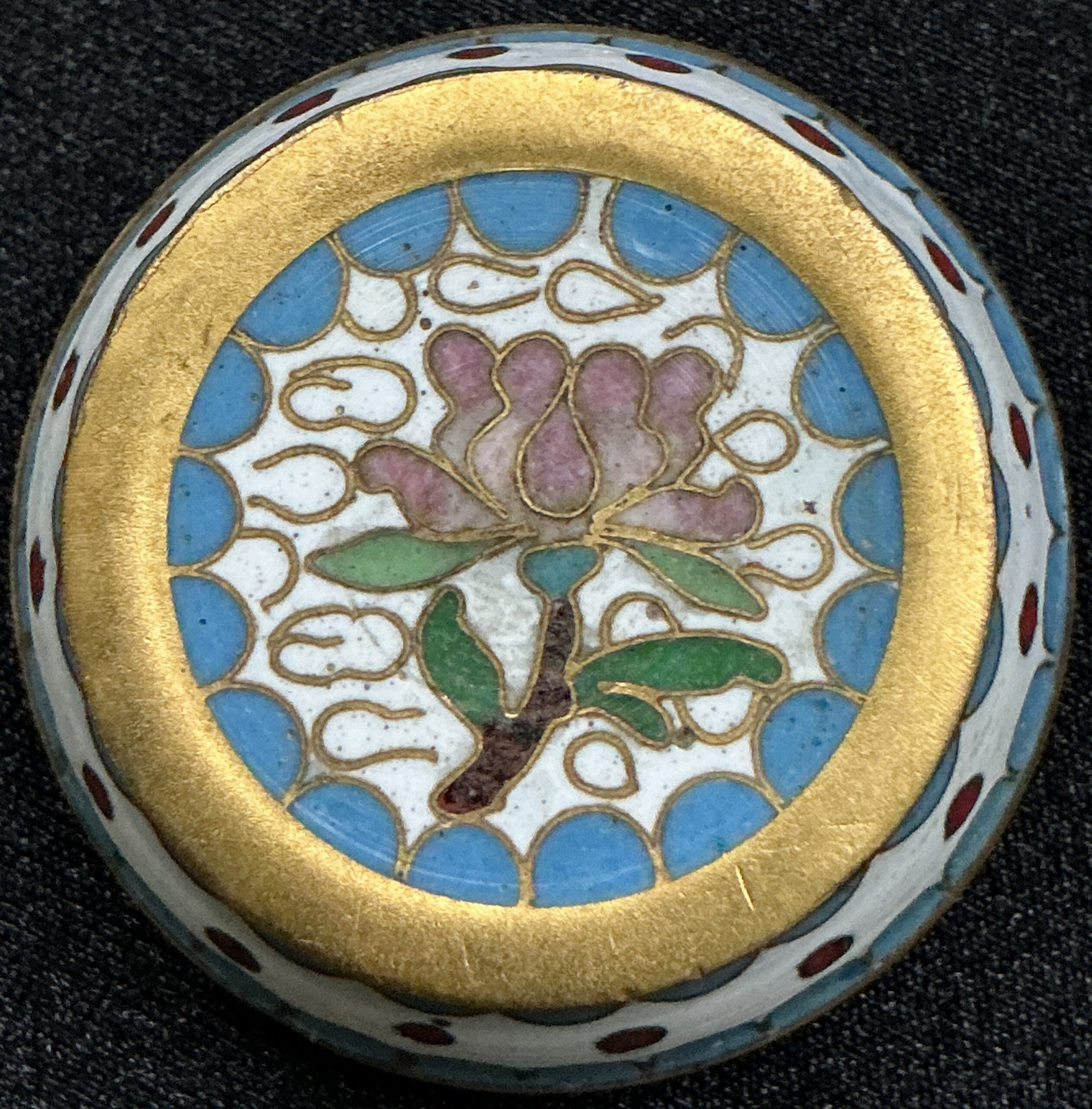 Vintage Chinese Cloisonné Barrel Trinket Box Floral Enamel Lidded Box White Blue Gold Cloisonne Keepsake Pill Box - Image 13