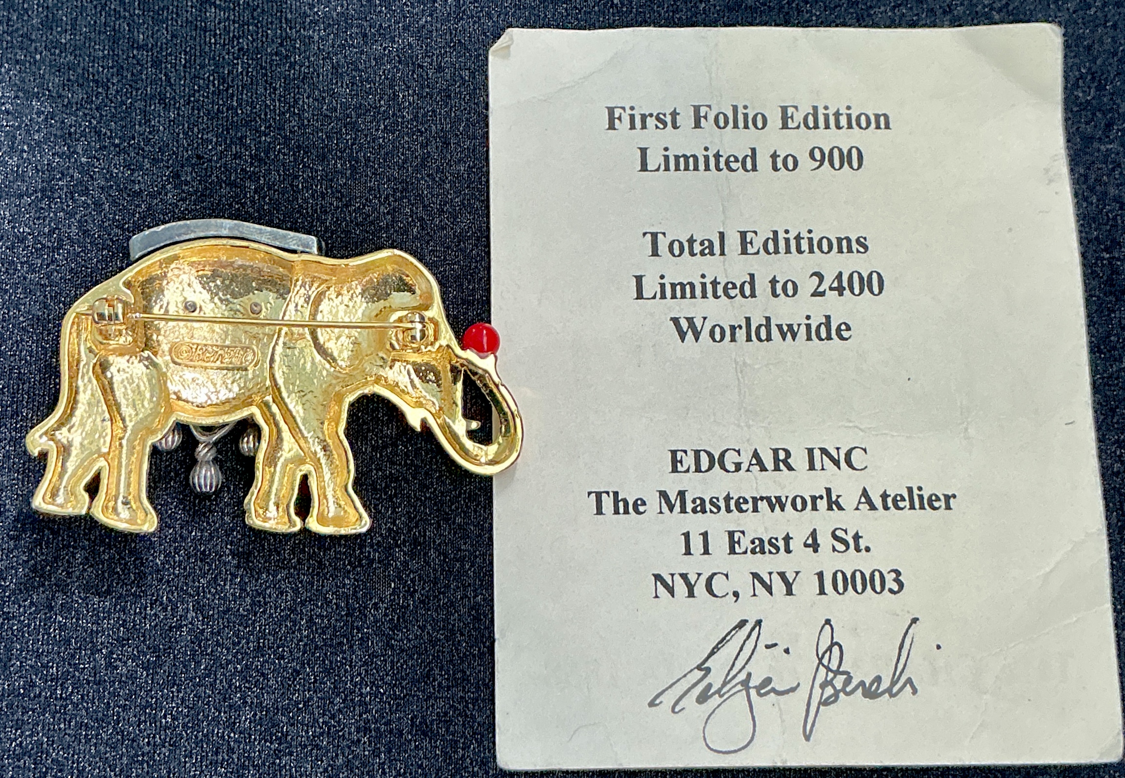 Edgar Berebi elephant brooch, limited edition, with certificate of authenticity.