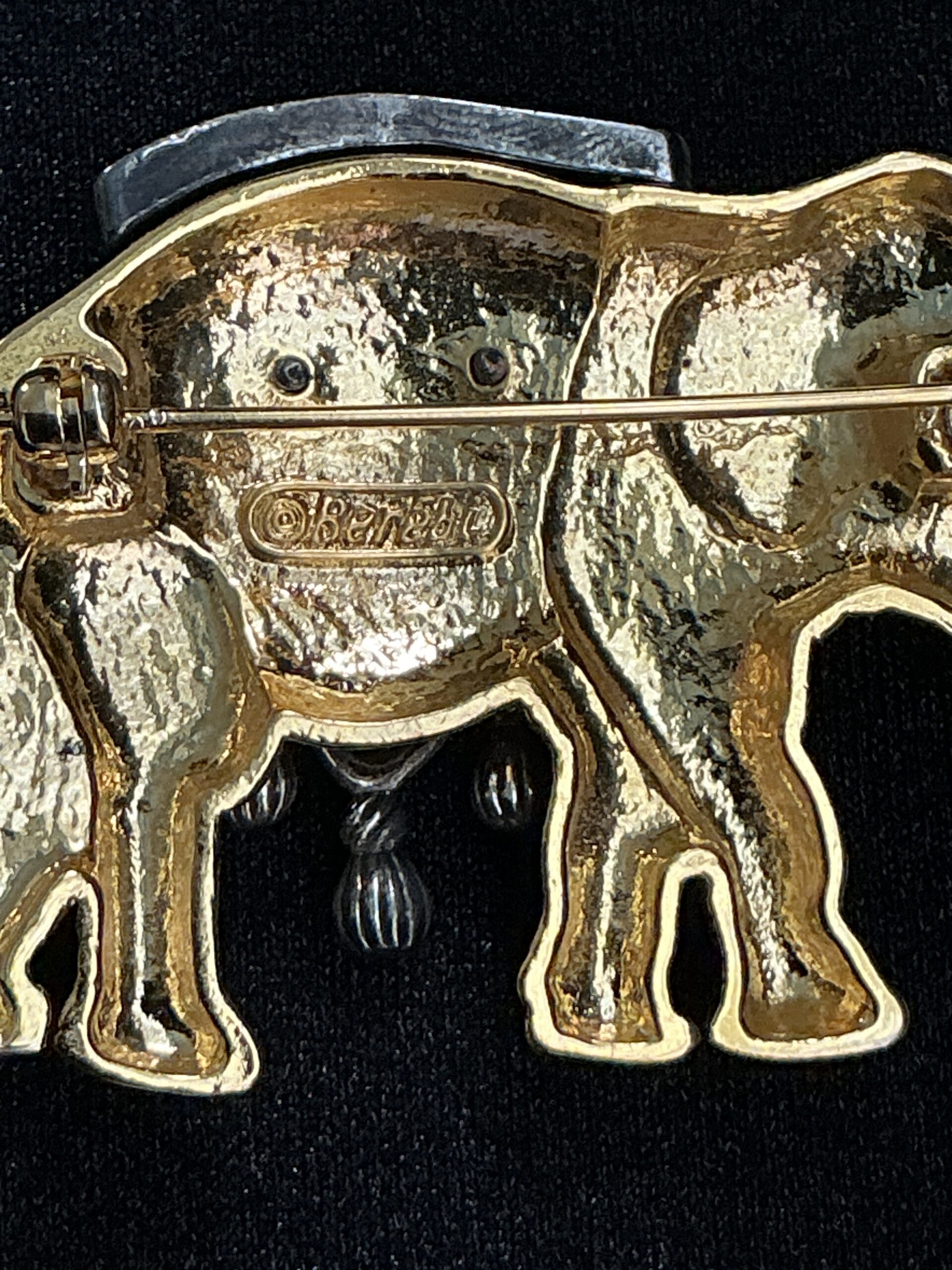 Back of Edgar Berebi limited edition elephant brooch with hallmark